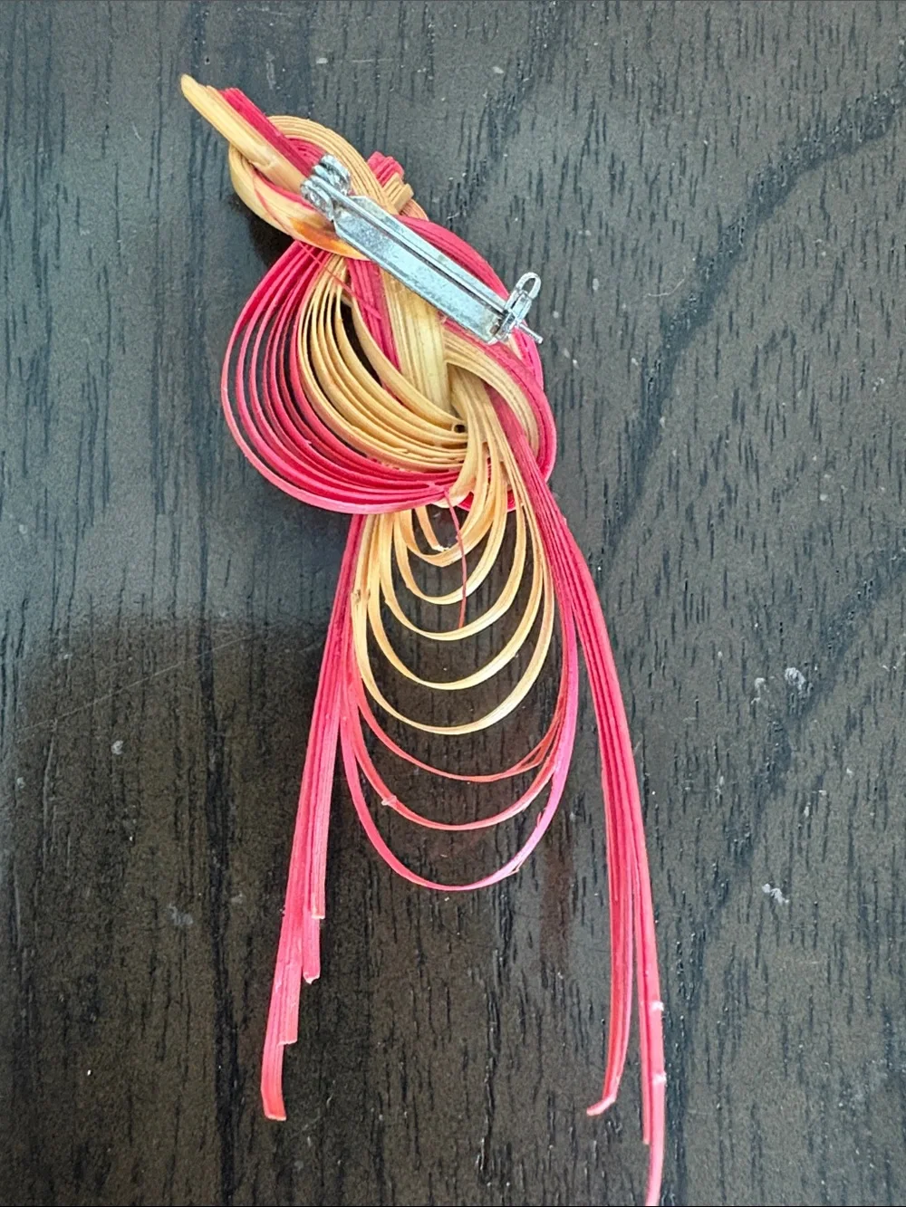 1970s Handcrafted Multicolor Brooch - Pink, Yellow & Brown